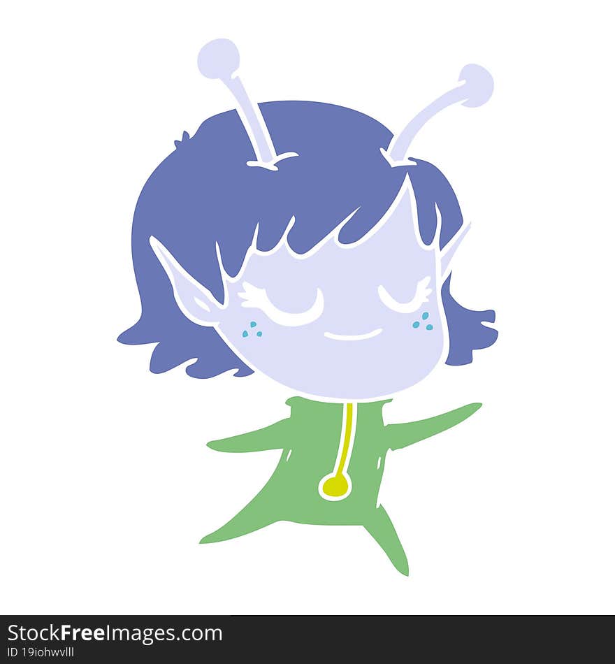 smiling alien girl flat color style cartoon