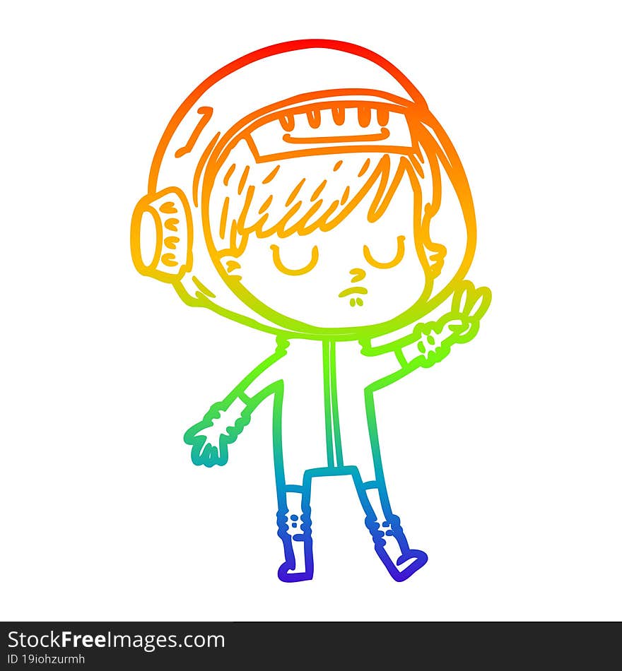 rainbow gradient line drawing of a cartoon astronaut woman