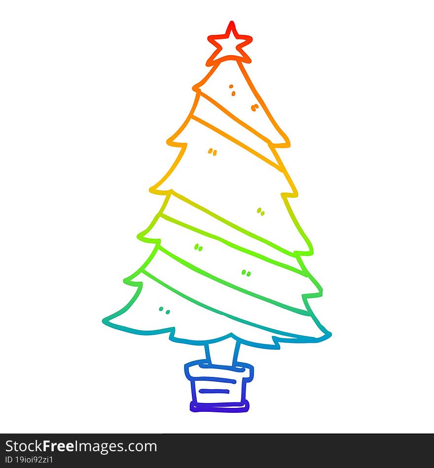 rainbow gradient line drawing of a cartoon christmas tree