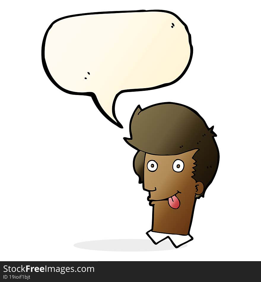 cartoon man with tongue hanging out with speech bubble