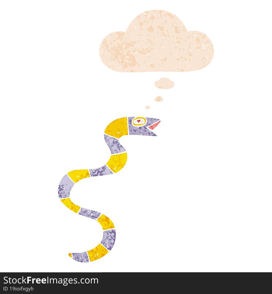 Cartoon Snake And Thought Bubble In Retro Textured Style