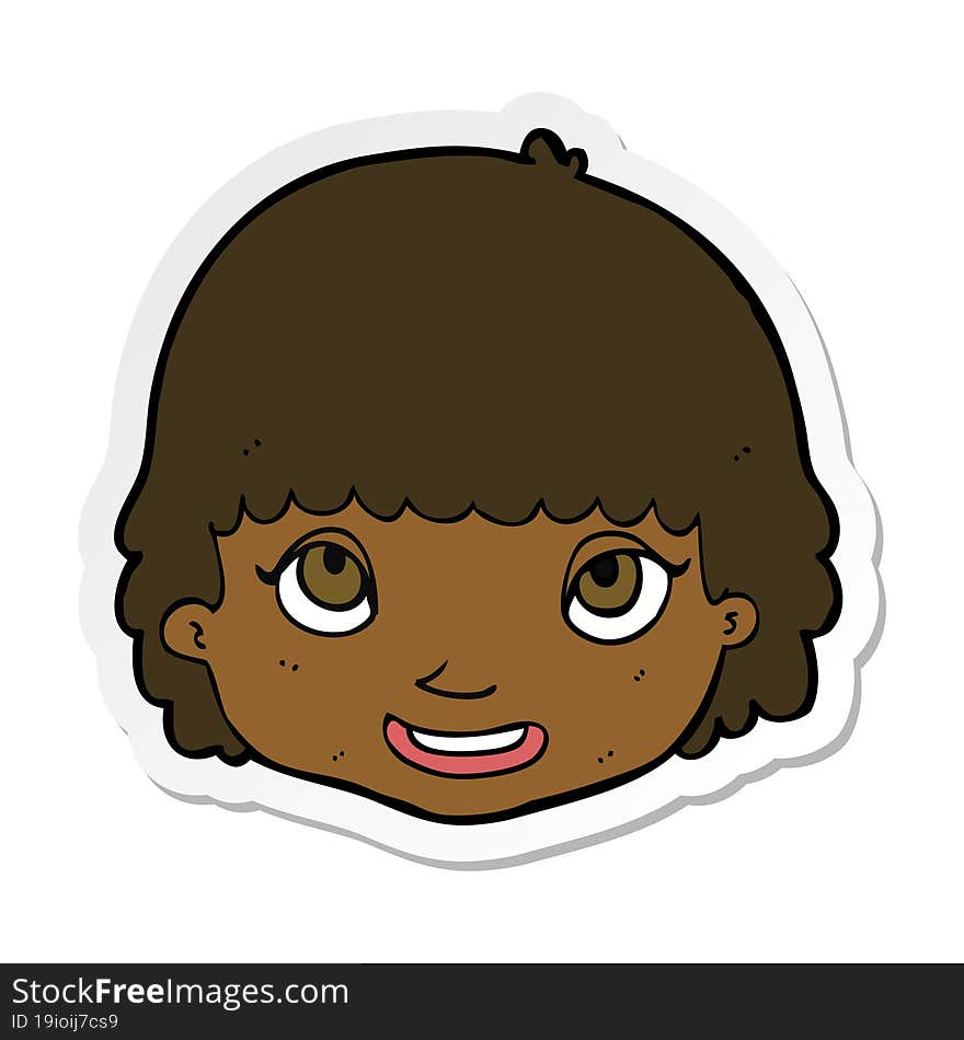 sticker of a cartoon happy female face