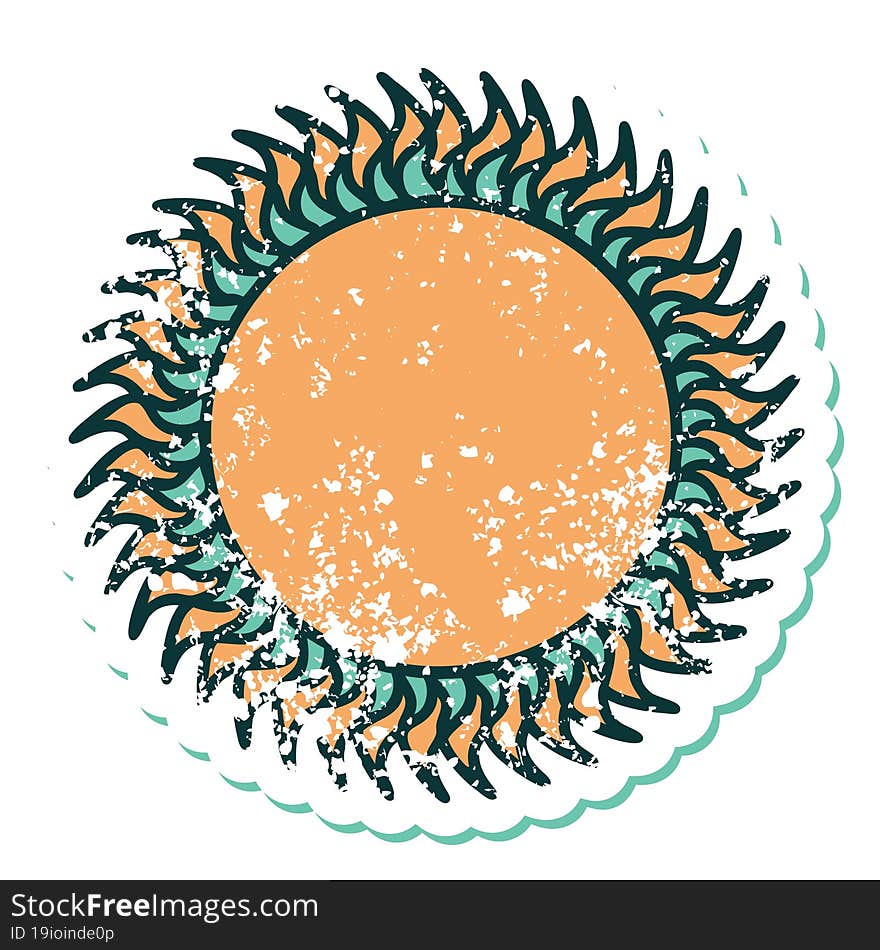 Distressed Sticker Tattoo Style Icon Of A Sun