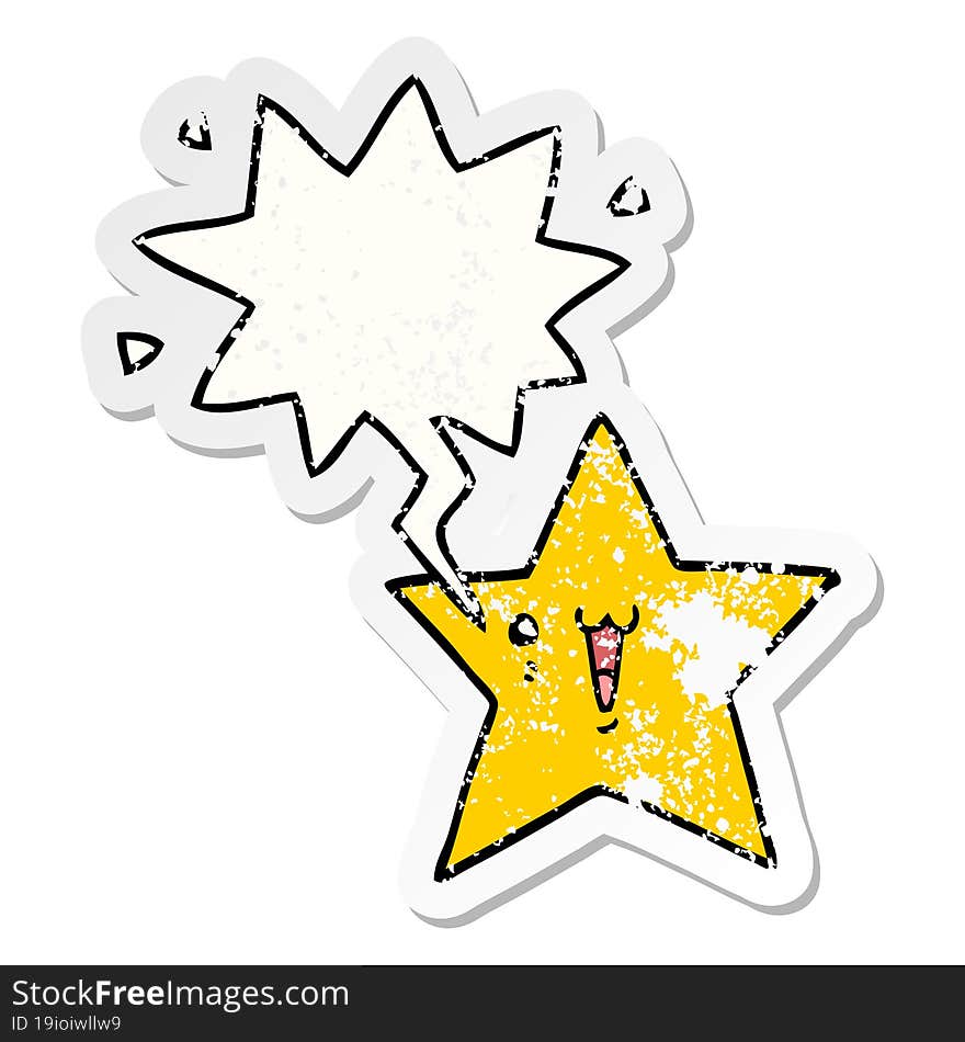 Happy Cartoon Star And Speech Bubble Distressed Sticker