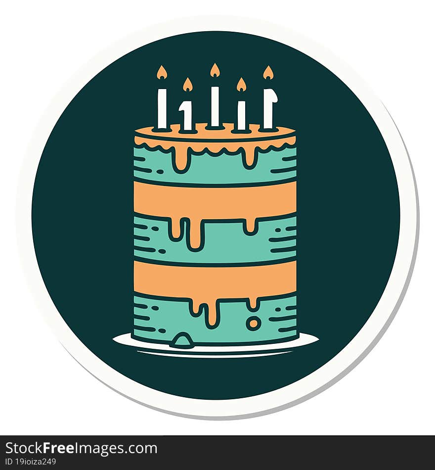 Tattoo Style Sticker Of A Birthday Cake