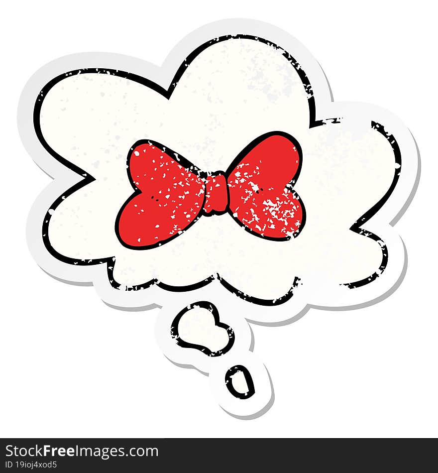 Cartoon Bow Tie And Thought Bubble As A Distressed Worn Sticker