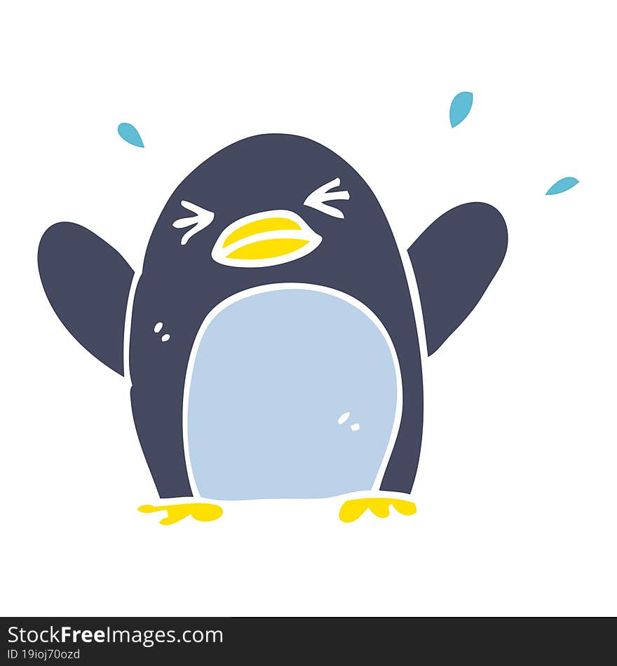 Flat Color Illustration Cartoon Flapping Penguin