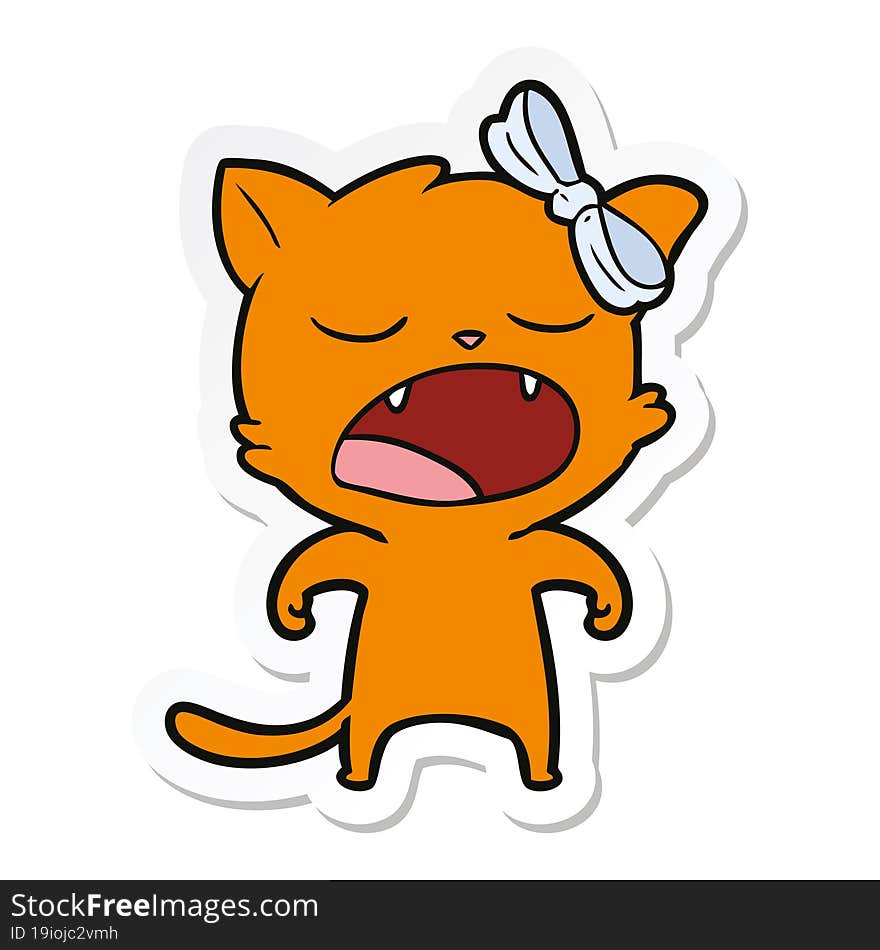 Sticker Of A Cartoon Yawning Cat