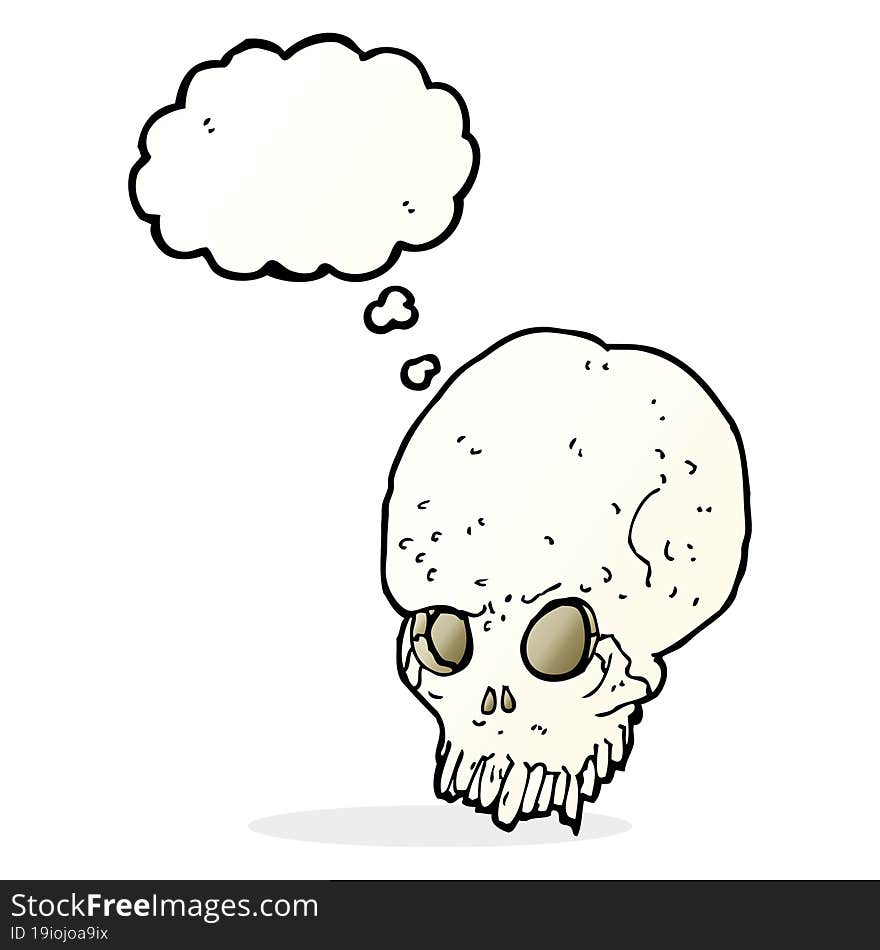 cartoon spooky skull with thought bubble