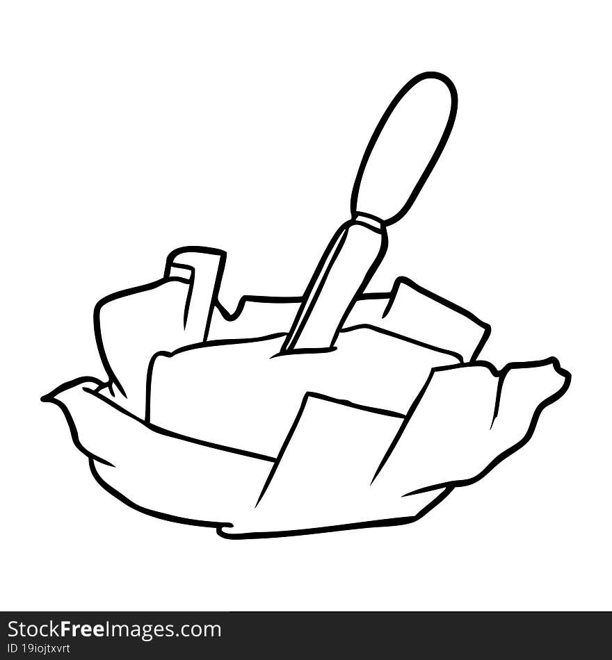 line drawing of a traditional pat of butter with knife. line drawing of a traditional pat of butter with knife