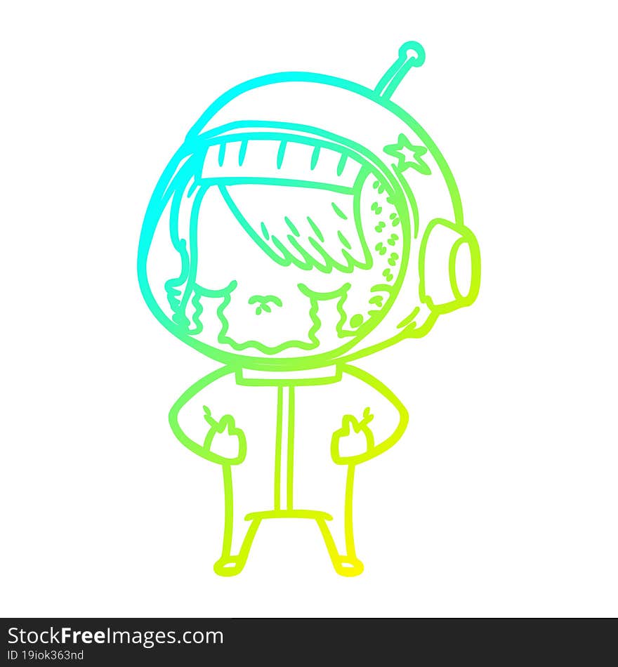 Cold Gradient Line Drawing Cartoon Crying Astronaut Girl