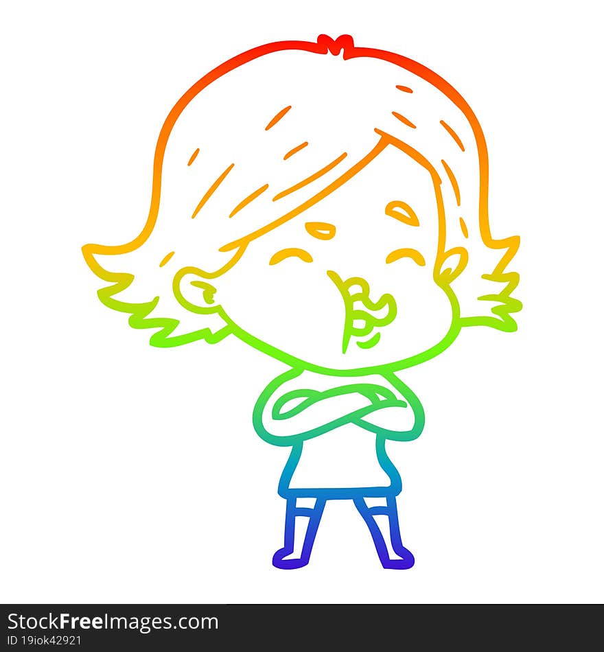 rainbow gradient line drawing of a cartoon girl pulling face