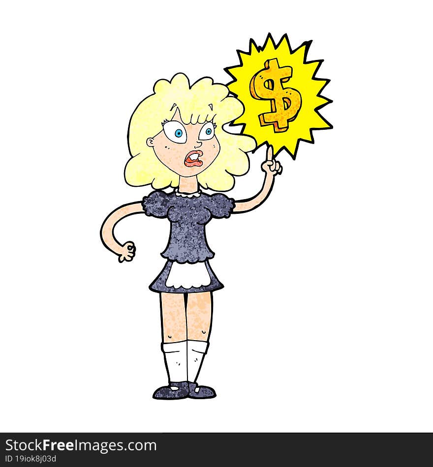 Cartoon Waitress With Money Symbol