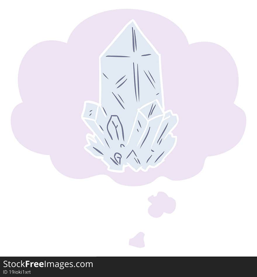 cartoon quartz crystal and thought bubble in retro style