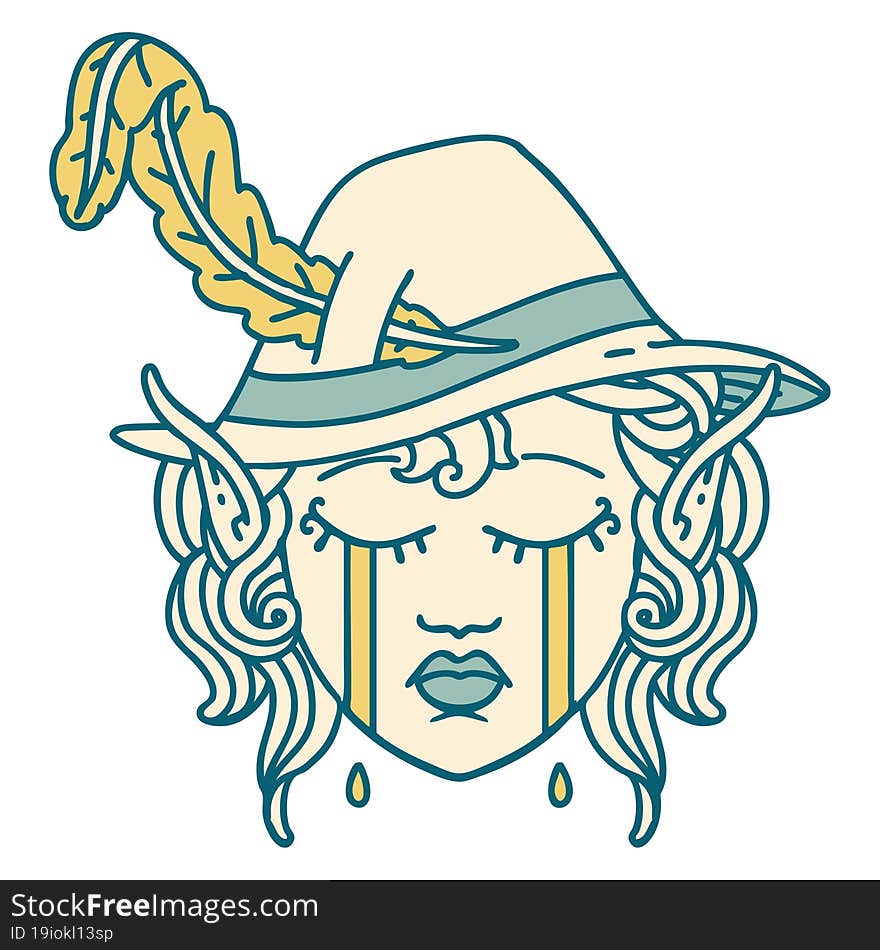 crying elf bard character face illustration