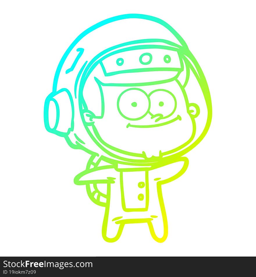 cold gradient line drawing of a happy astronaut cartoon