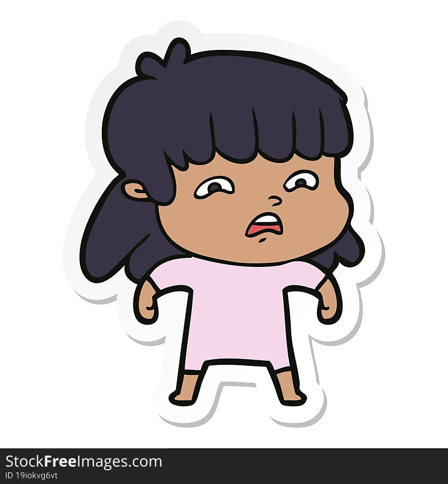 Sticker Of A Cartoon Worried Woman