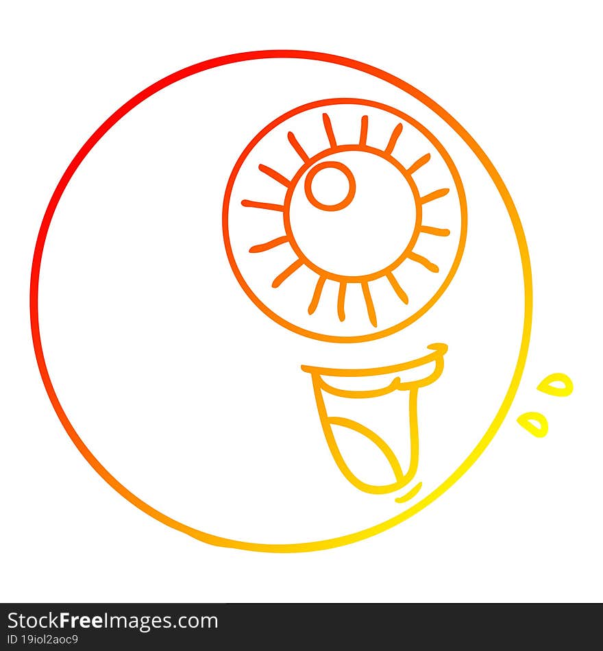 warm gradient line drawing of a cartoon eyeball laughing