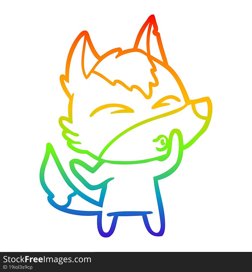 Rainbow Gradient Line Drawing Cartoon Wolf Whistling