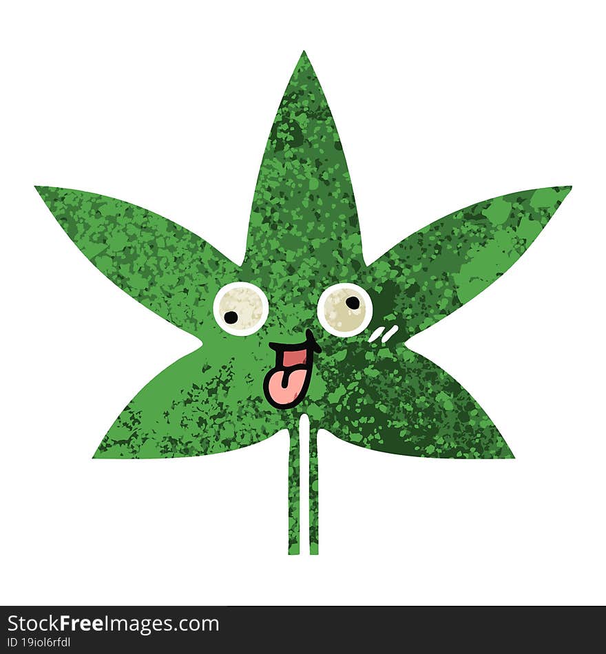 retro illustration style cartoon marijuana leaf