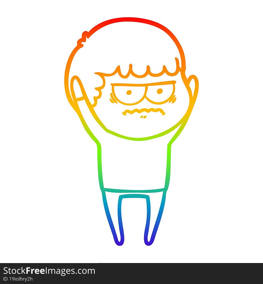 rainbow gradient line drawing cartoon annoyed man