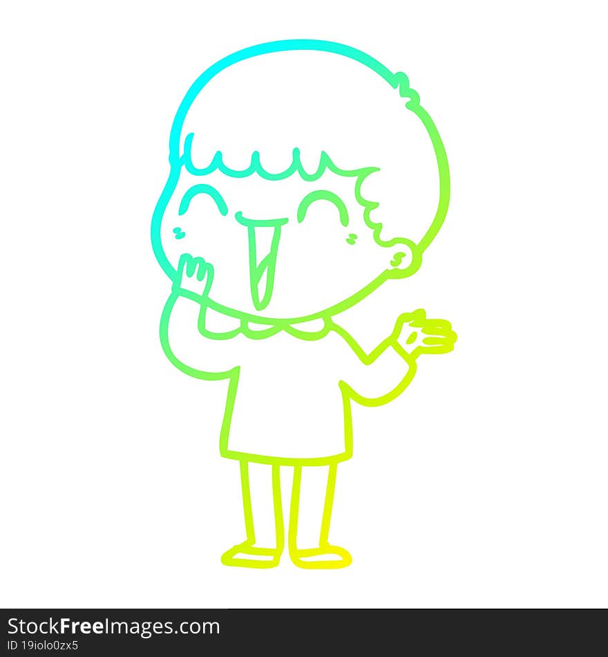 cold gradient line drawing of a cartoon happy man