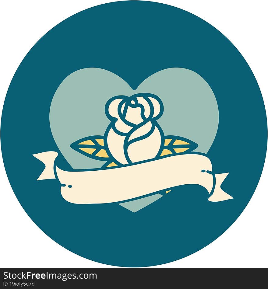 iconic tattoo style image of a heart rose and banner. iconic tattoo style image of a heart rose and banner