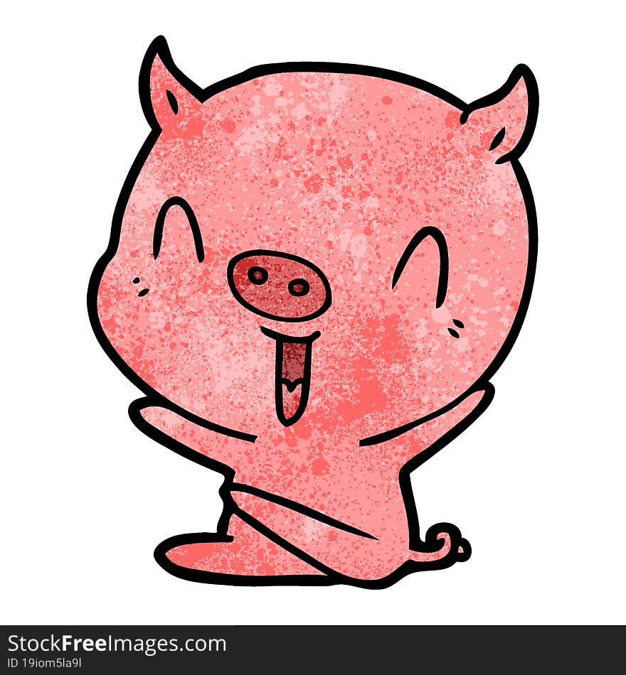 happy cartoon sitting pig. happy cartoon sitting pig