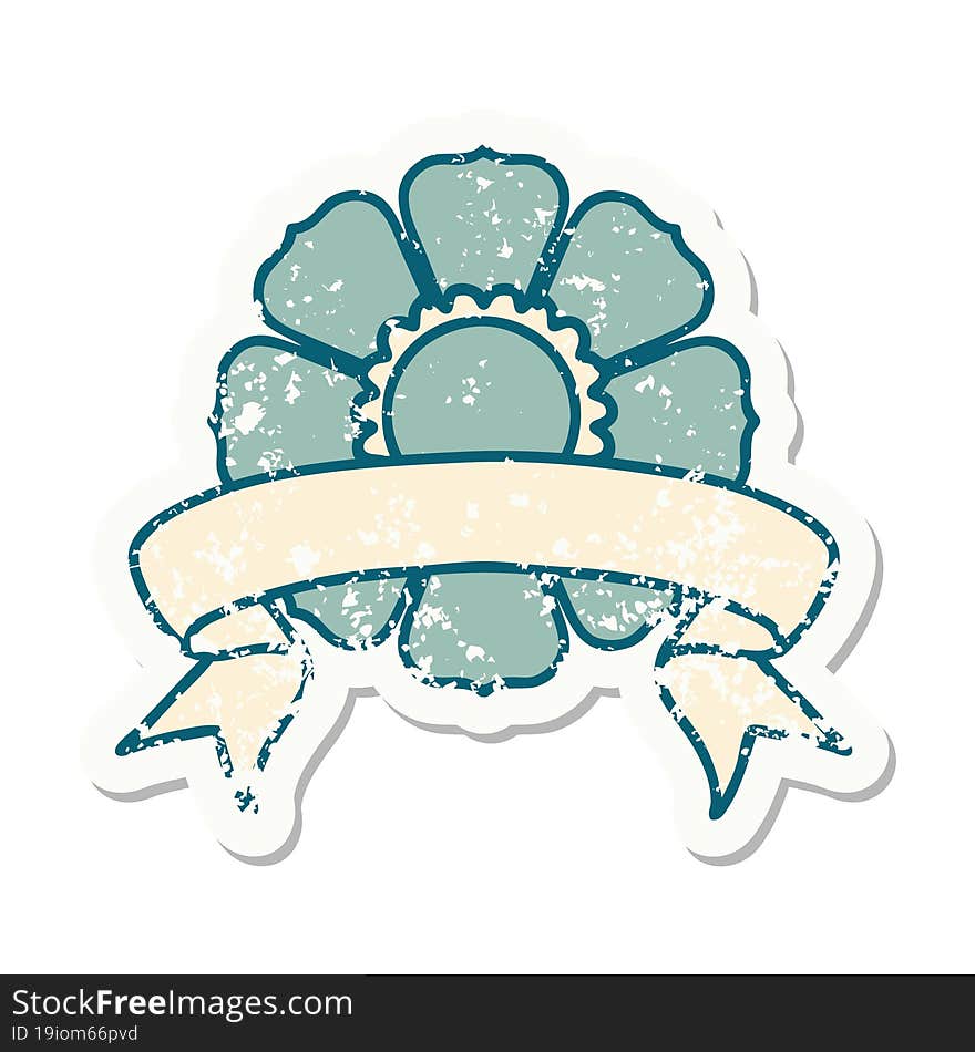 grunge sticker with banner of a flower