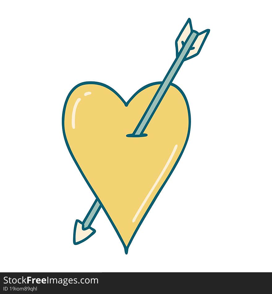 iconic tattoo style image of an arrow and heart. iconic tattoo style image of an arrow and heart