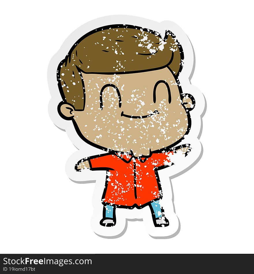 distressed sticker of a cartoon friendly man