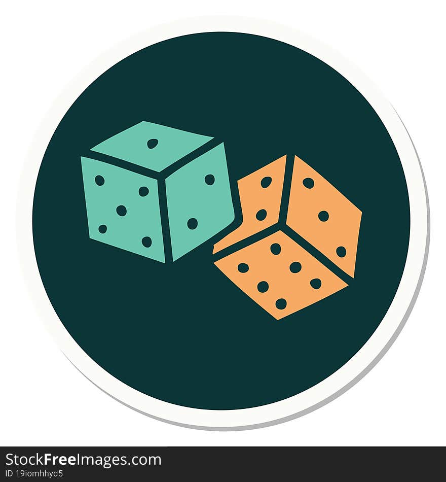 sticker of tattoo in traditional style of lucky dice. sticker of tattoo in traditional style of lucky dice