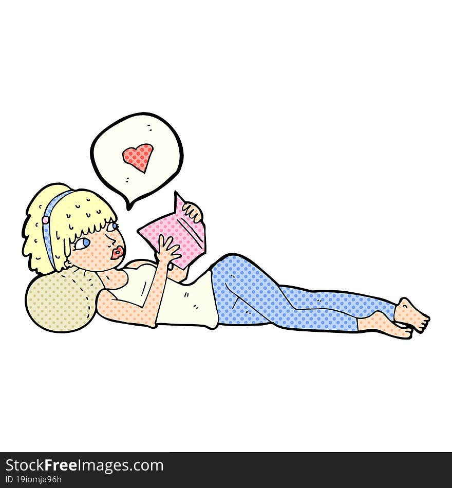 cartoon woman loving reading her book. cartoon woman loving reading her book