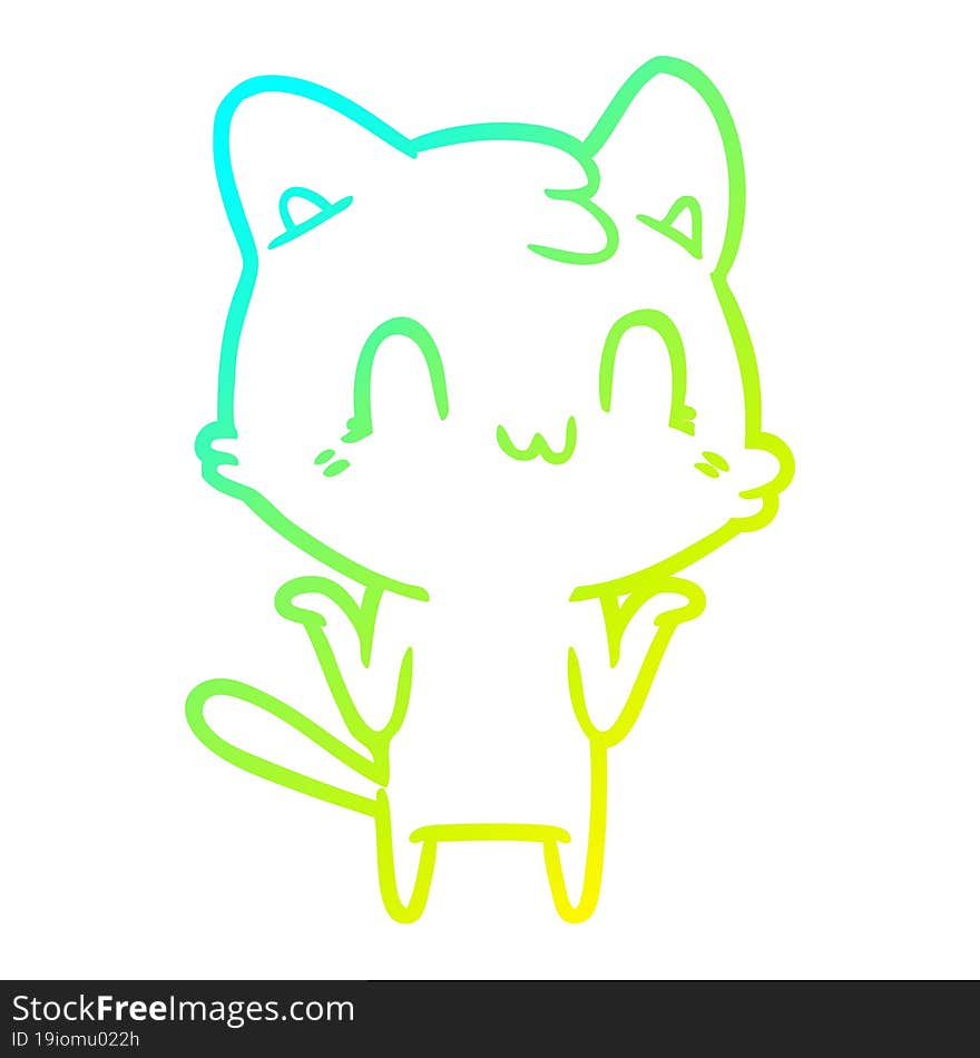 cold gradient line drawing of a cartoon happy cat