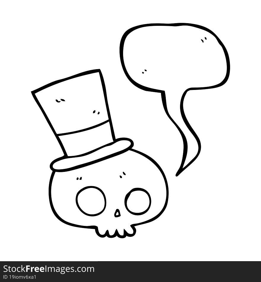 speech bubble cartoon skull wearing top hat