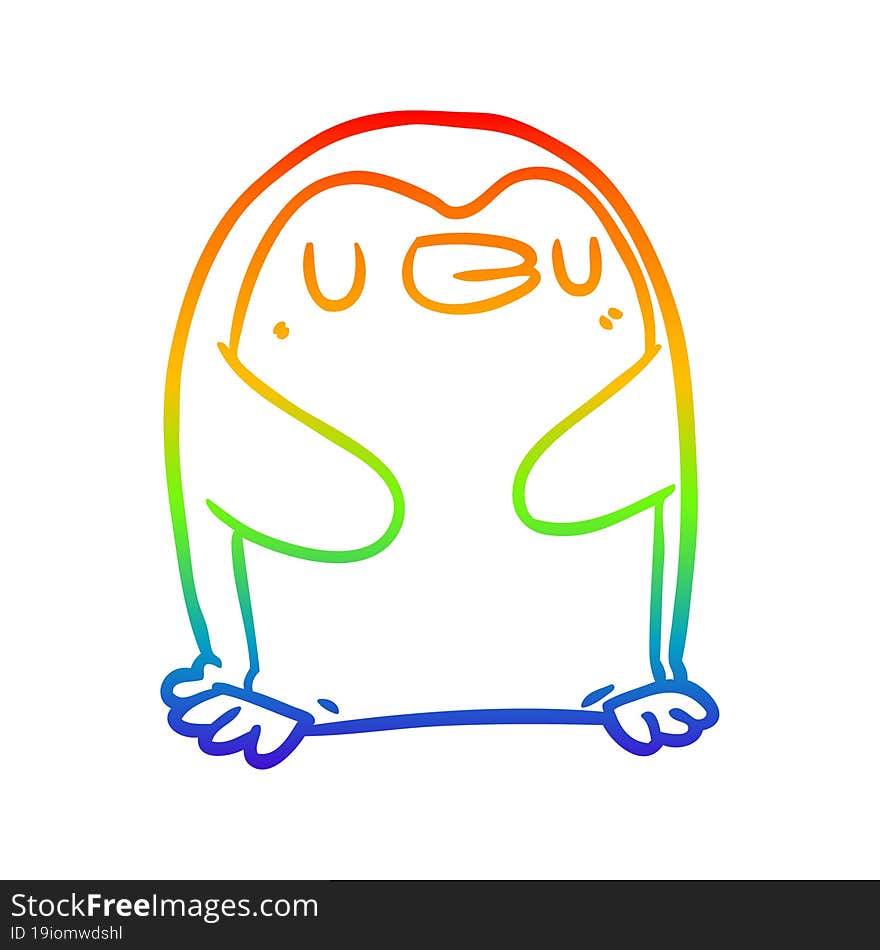 rainbow gradient line drawing Cartoon penguin