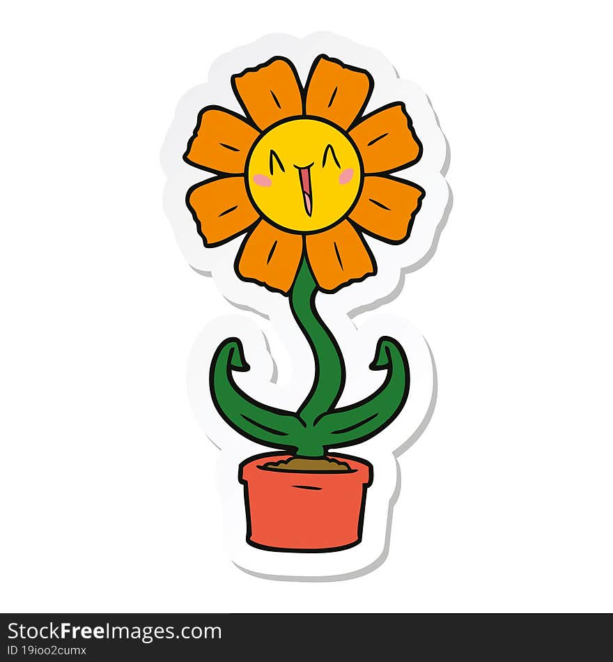 sticker of a happy cartoon flower