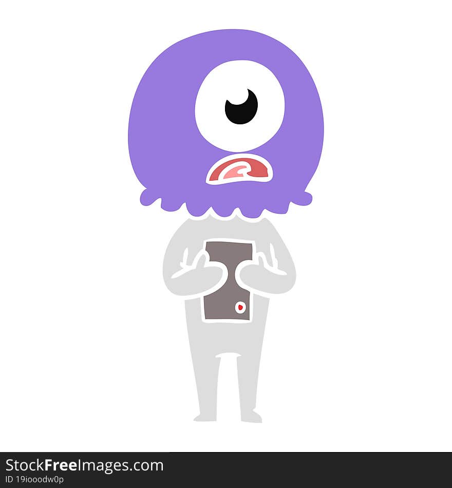 flat color style cartoon cyclops alien spaceman