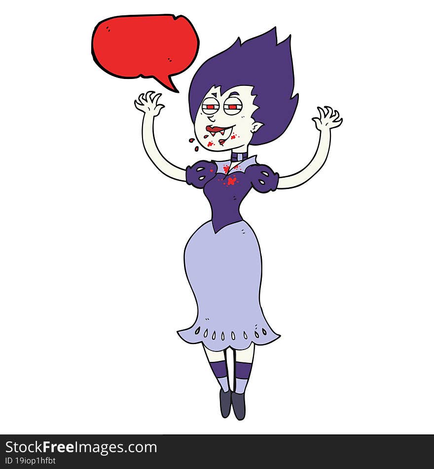 freehand drawn speech bubble cartoon vampire girl with bloody mouth