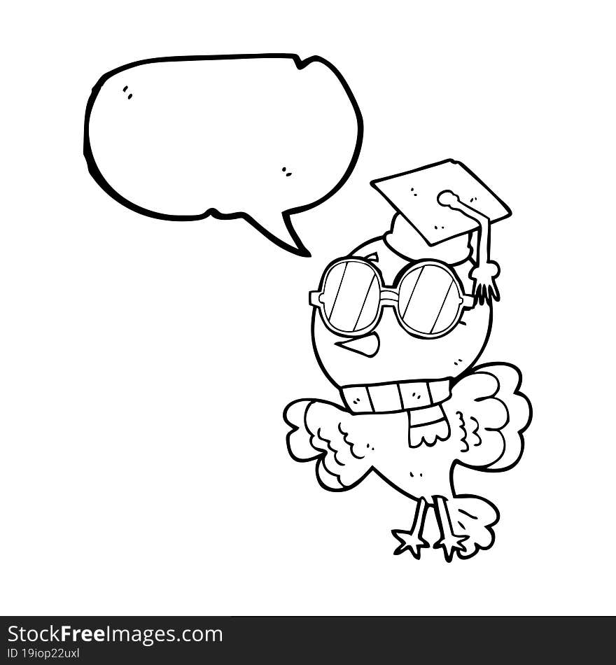 cute freehand drawn speech bubble cartoon well educated bird. cute freehand drawn speech bubble cartoon well educated bird