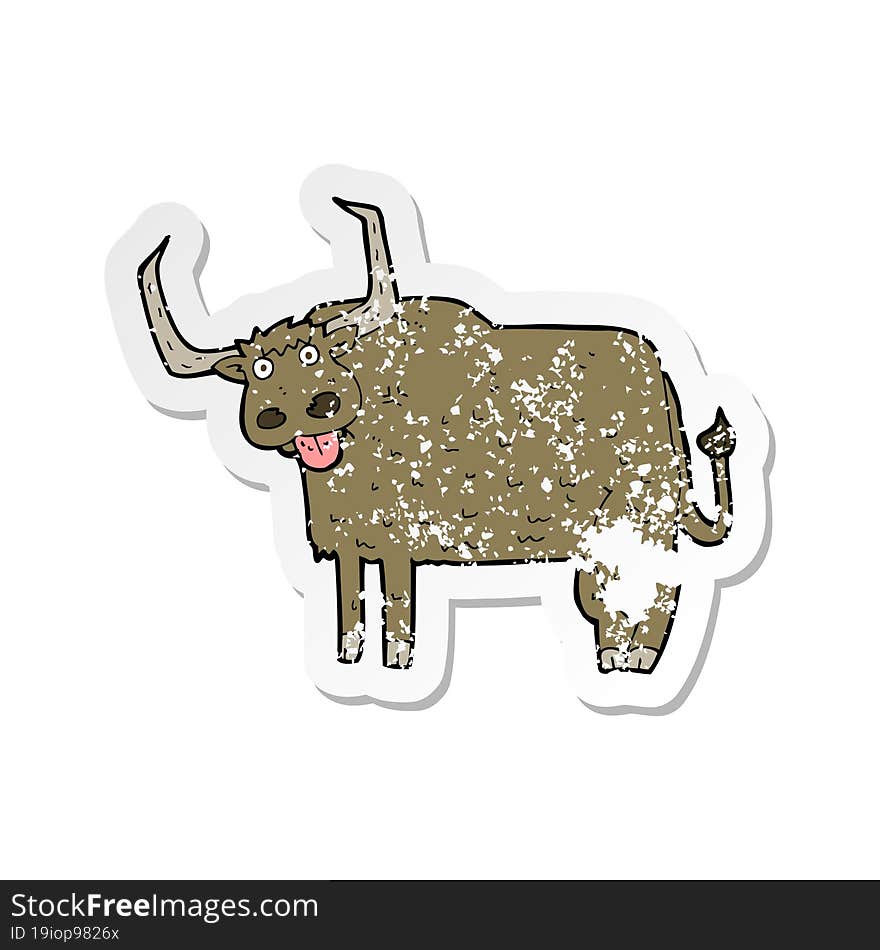 retro distressed sticker of a cartoon hairy cow