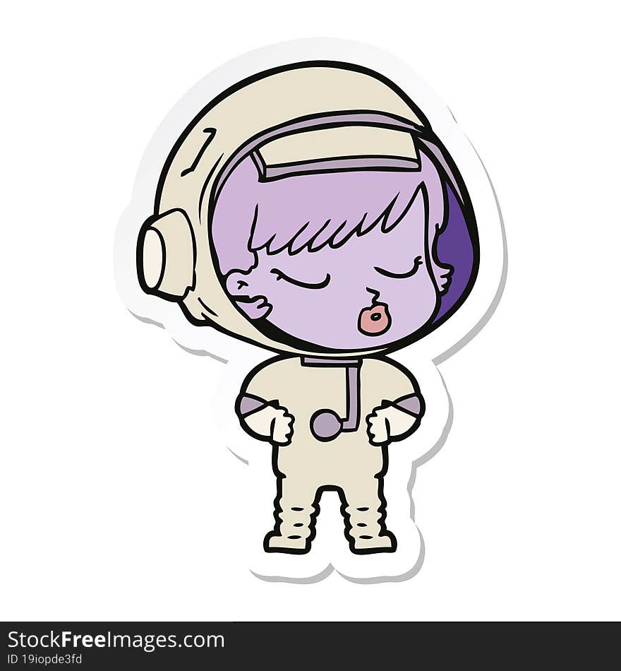 sticker of a cartoon pretty astronaut girl