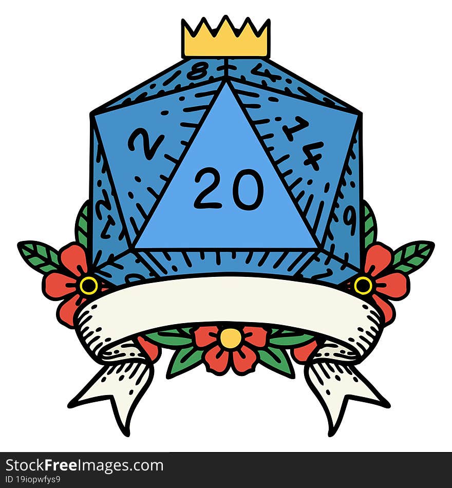 Natural 20 Critical Hit D20 Dice Roll Illustration