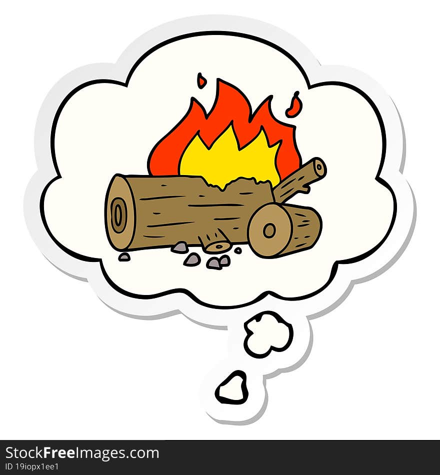 cartoon camp fire with thought bubble as a printed sticker