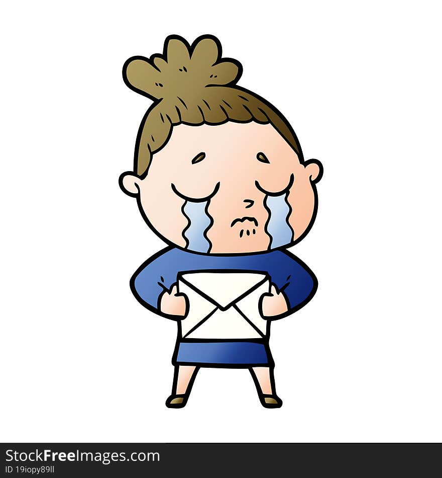 cartoon crying woman with letter. cartoon crying woman with letter