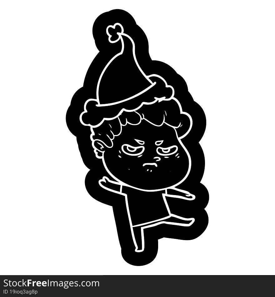 cartoon icon of a angry man wearing santa hat