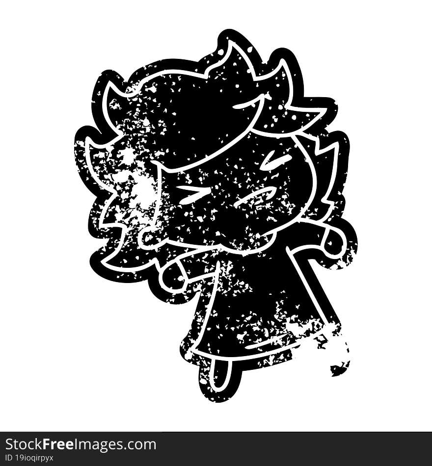 grunge distressed icon of a cute kawaii girl. grunge distressed icon of a cute kawaii girl