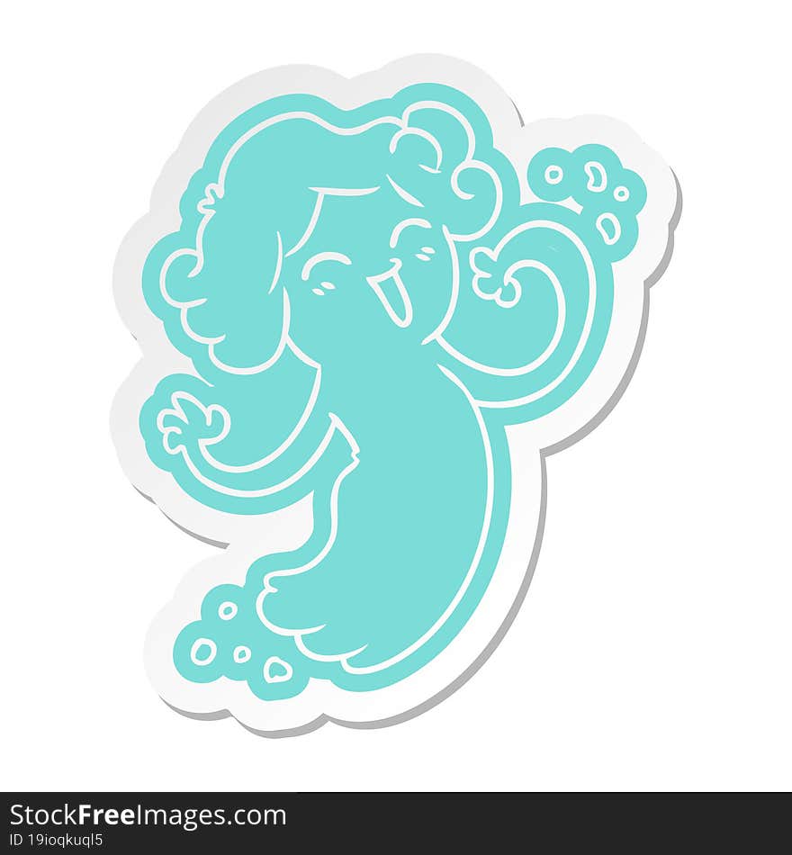 Cartoon Sticker Of A Happy Pink Ghost