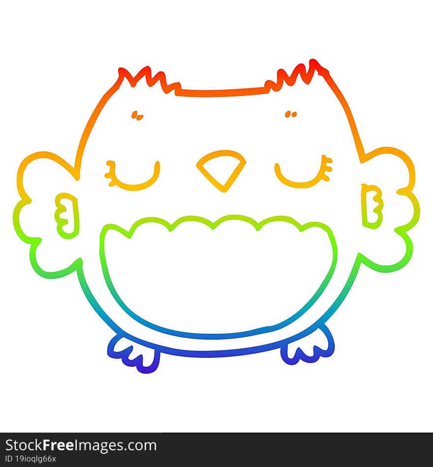 Rainbow Gradient Line Drawing Cute Cartoon Owl