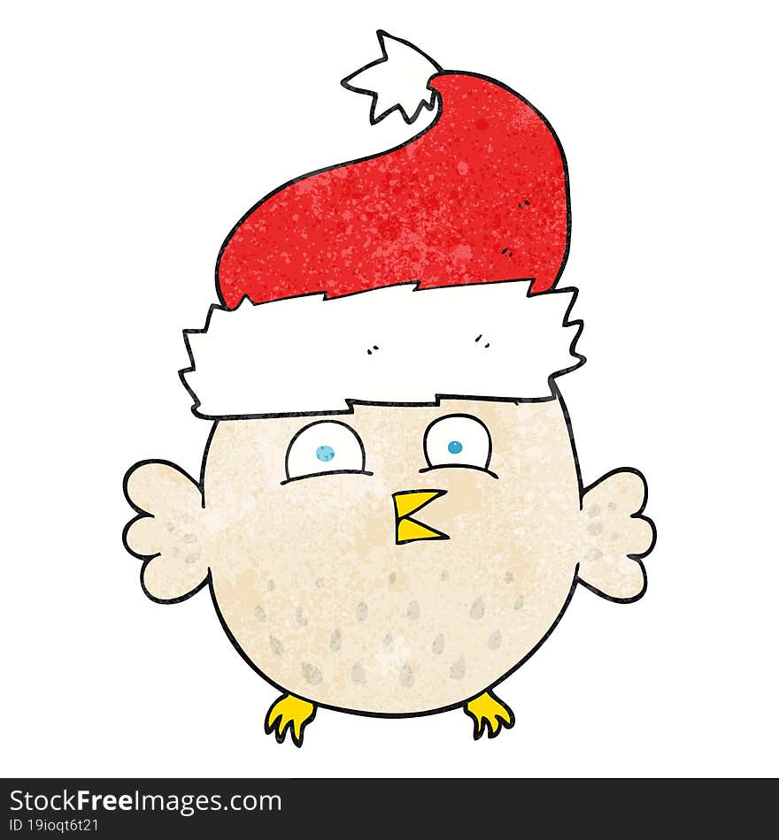 textured cartoon owl wearing christmas hat